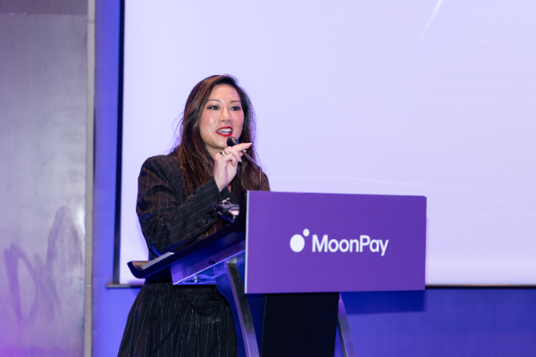 캐롤라인 D. 팜(Caroline D. Pham) 문페이 인스티튜셔널(MoonPay Institutional) CEO 겸 최고법률책임자(CLO)·최고관리책임자(CAO)가 29일 서울에서 열린 문페이 한국 공식 론칭 미디어데이에서 발표하고 있다.