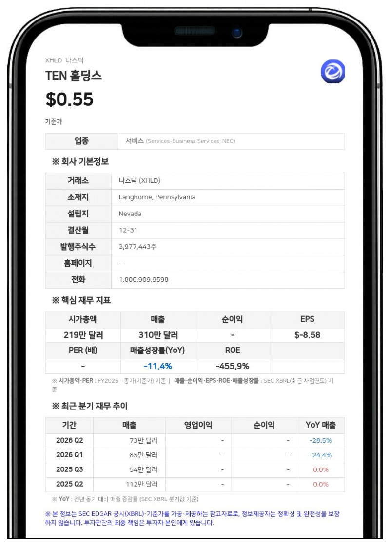 TEN 홀딩스, 비르질리오 D. 토레스 CFO 사임…임시 CFO에 이언 로슨 선임