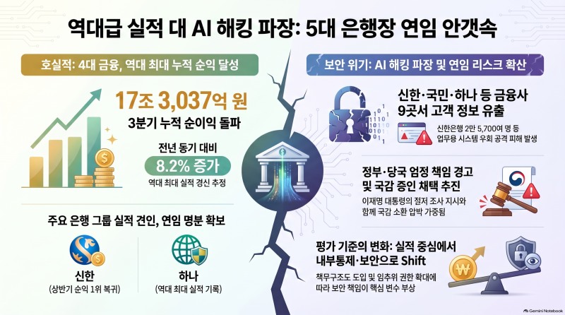 '역대 최대 실적' 4대 금융…‘해킹사건’에 행장 연임전선 안갯속