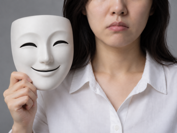 겉으로는 밝게 웃지만 속으로는 지쳐 있는 상태가 오래 이어지면 전문적인 도움이 필요할 수 있다. <사진=GDH AI Design Team>
