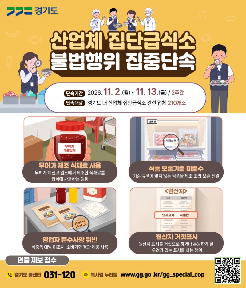 산업체 집단급식소 및 위탁급식업체 210곳 집중단속