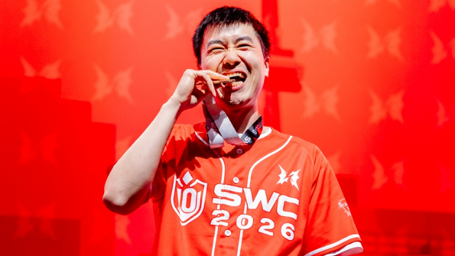 SWC2026 아메리카 컵 1위 SAPPYYY 선수가 세레모니를 하고 있다. / 이미지 = 컴투스