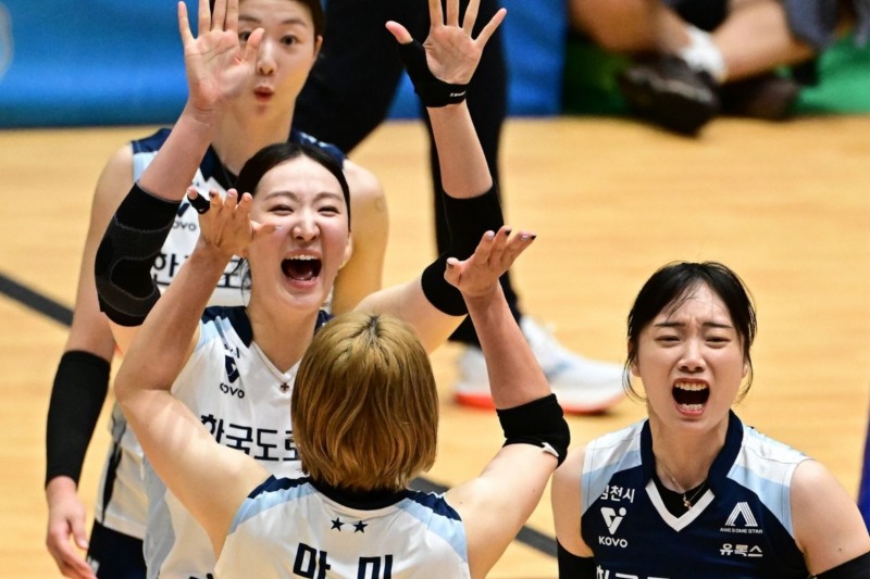 득점 후 환호하는 도로공사. / 사진=연합뉴스