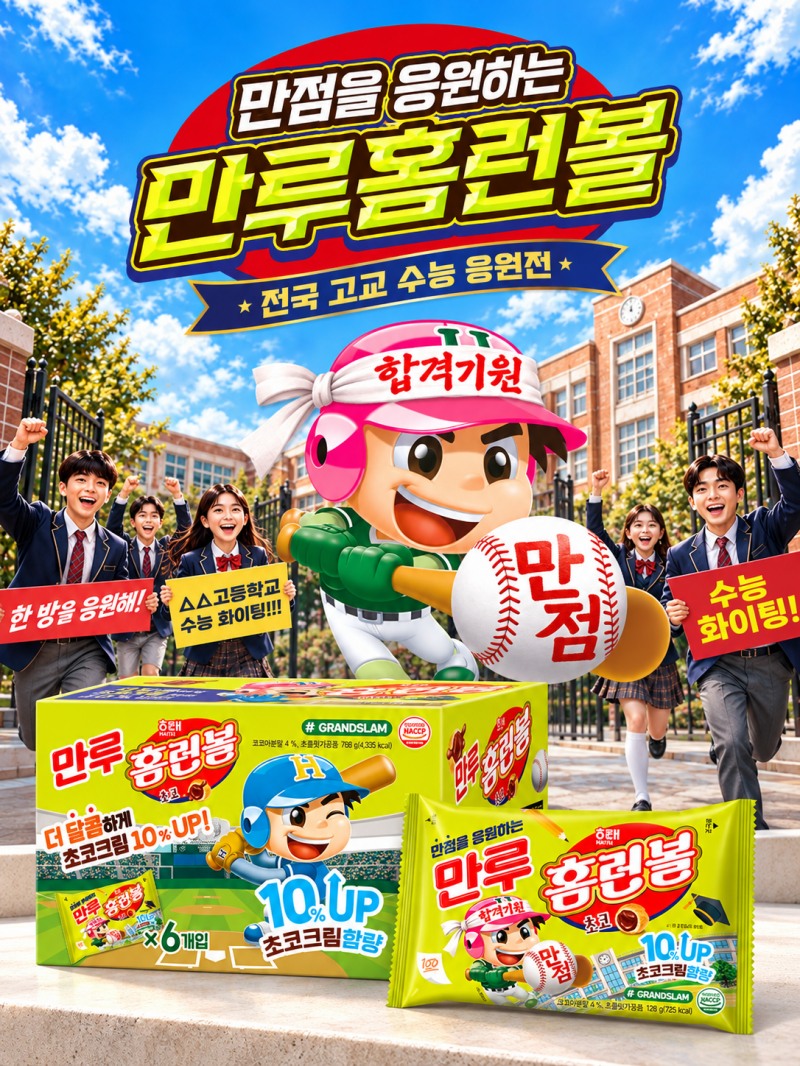 해태제과의 수능 에디션 ‘만루홈런볼’ 홍보 포스터. 사진=해태제과