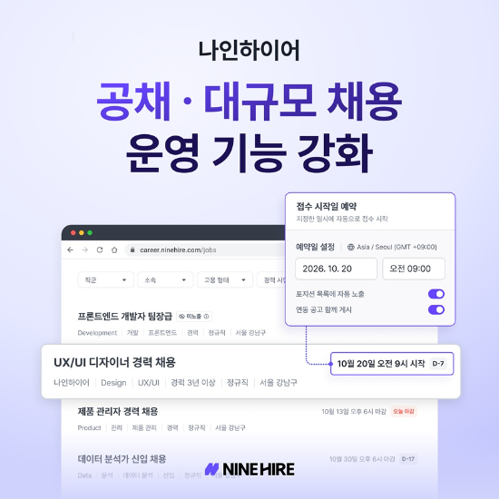 웍스피어 나인하이어, 대규모 채용 공고 자동 접수 기능 도입