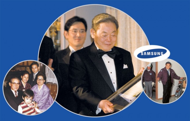 이건희 선대회장이 2006년 밴플리트상 시상식에서 이재용 회장의 축하를 받으며 상을 받고 있다.(가운데) 1972년 장충동 자택에서 이병철 창업회장이 이 선대회장, 이 회장 등과 함께 찍은 가족 사진(왼쪽). 1993년 이 선대회장이 삼성의료원 건설 현장을 찾은 모습. 삼성전자 제공