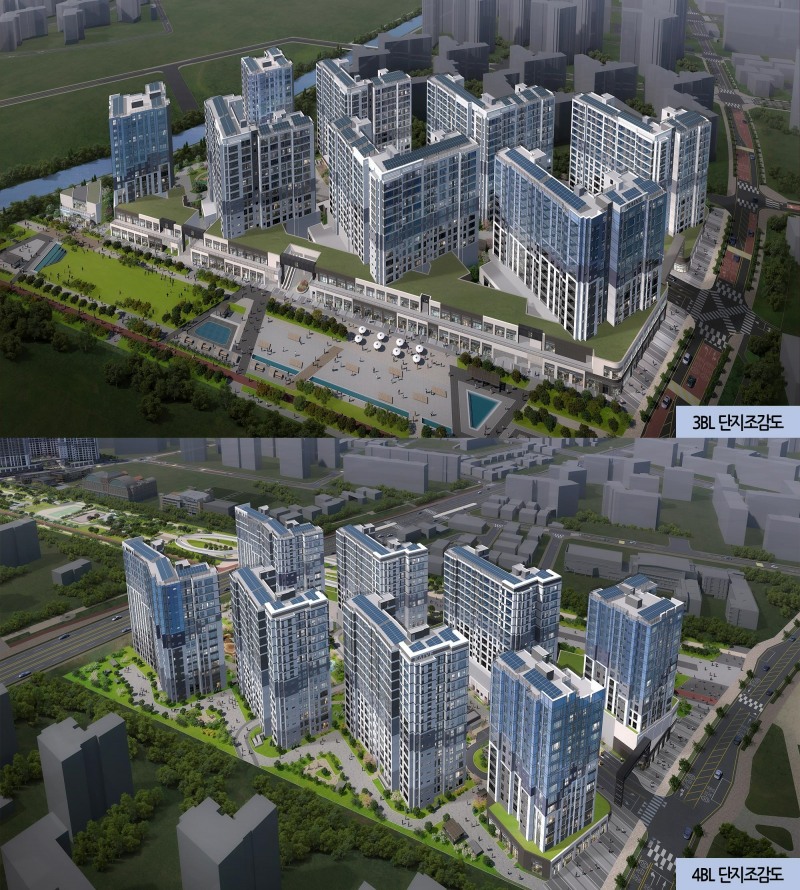 계양신도시 카이브유보라 AC3BL아파트 614세대⦁상가 112실과 AC4BL아파트 496세대⦁상가 91실 단지투시도