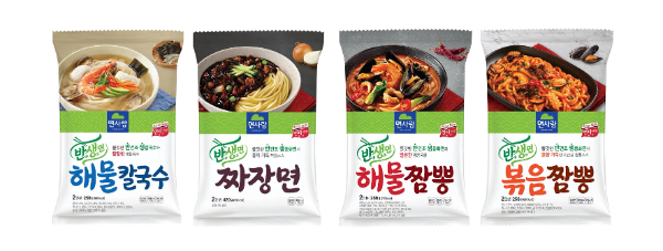 면사랑 반생면 4종 제품 (왼쪽부터 반생면 해물칼국수,반생면 짜장면, 반생면 해물짬뽕, 반생면 볶음짬뽕) (사진제공=면사랑)