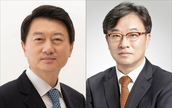 왼쪽부터 장호진 현대지에프홀딩스 대표이사 부회장. 박홍진 현대그린푸드 대표이사 부회장. /현대백화점그룹