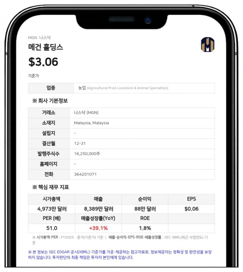 메건 홀딩스, 클래스 A 보통주 1500만 주 공모…주당 0.50달러에 최대 750만 달러 조달