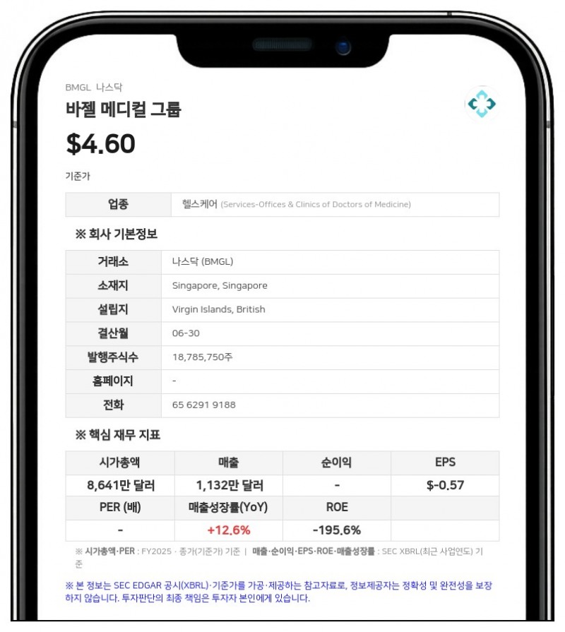 바젤 메디컬 그룹, FY2026 순손실 143만 싱가포르달러…적자 폭 87% 축소