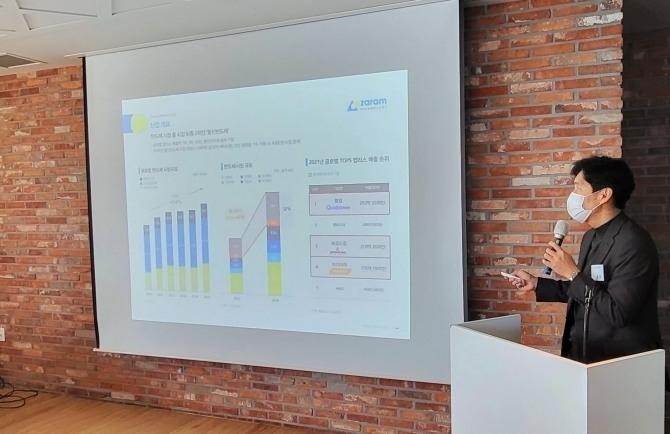 백준현 자람테크놀로지 대표가 여의도 전경련회관에서 IPO 기자간담회를 진행하고 있다.(사진=자람테크놀로지)