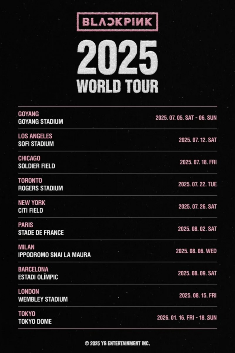 블랙핑크 올해 투어 일정표. (사진=YG엔터)