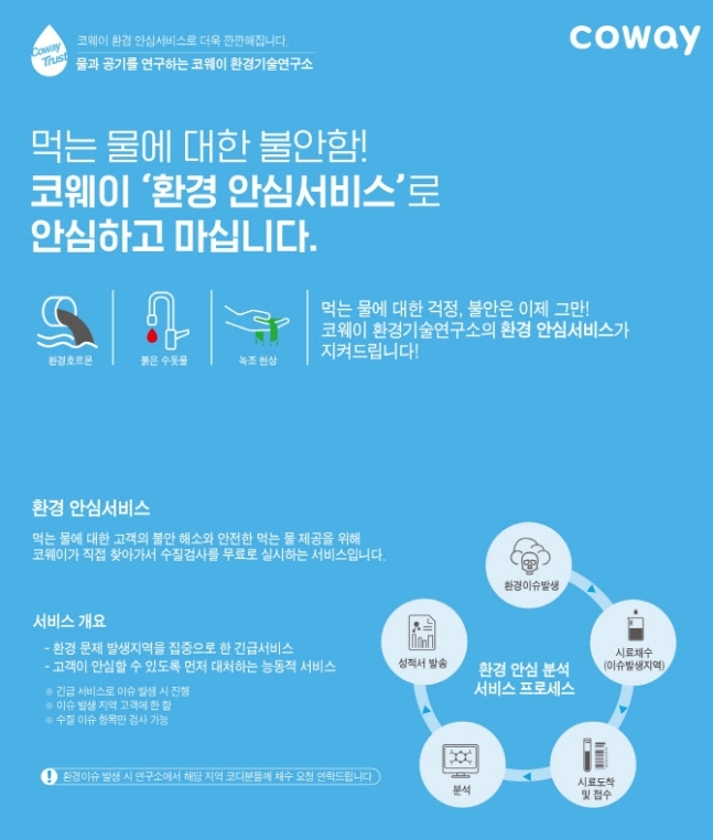 코웨이, 수질 오염 발생시 찾아가는 검사 서비스