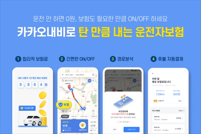 카카오모빌리티, 카카오내비로 '탄 만큼 내는 운전자보험' 출시