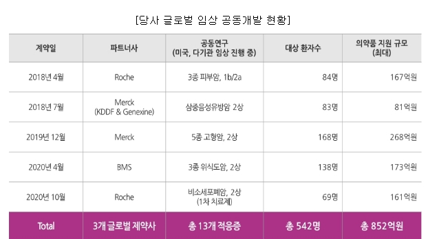 글로벌임상 공동개발현황, 자료=금융감독원 전자공시시스템 사업보고서