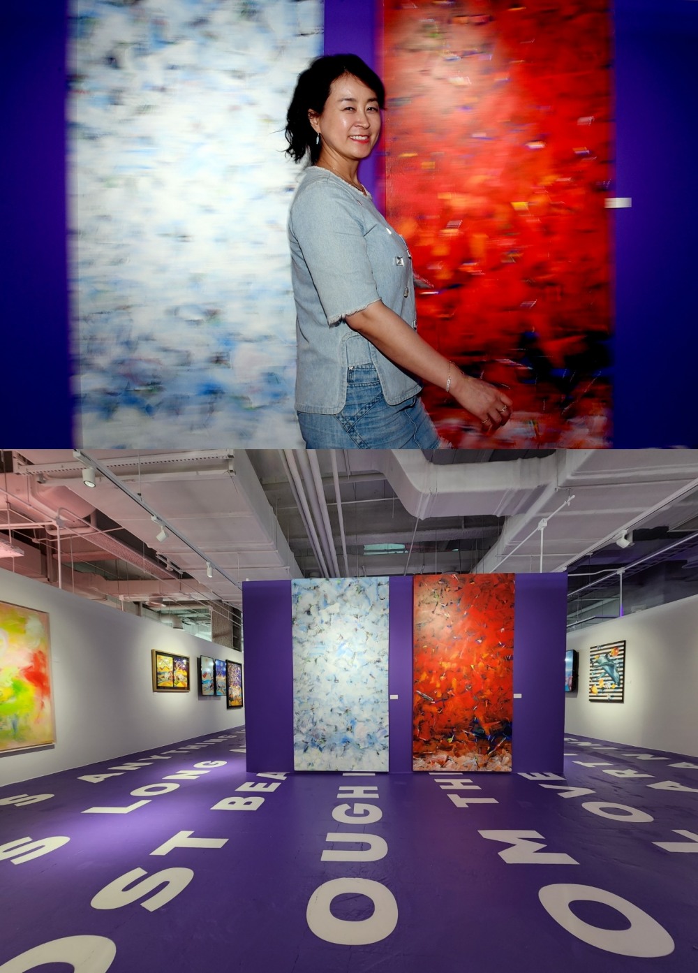 ‘대한민국을 대표하는 여류 작가전-HEY! NFT’에 전시 중인 아티스트 나비현정과 작품들 / 사진=Courtesy of artist