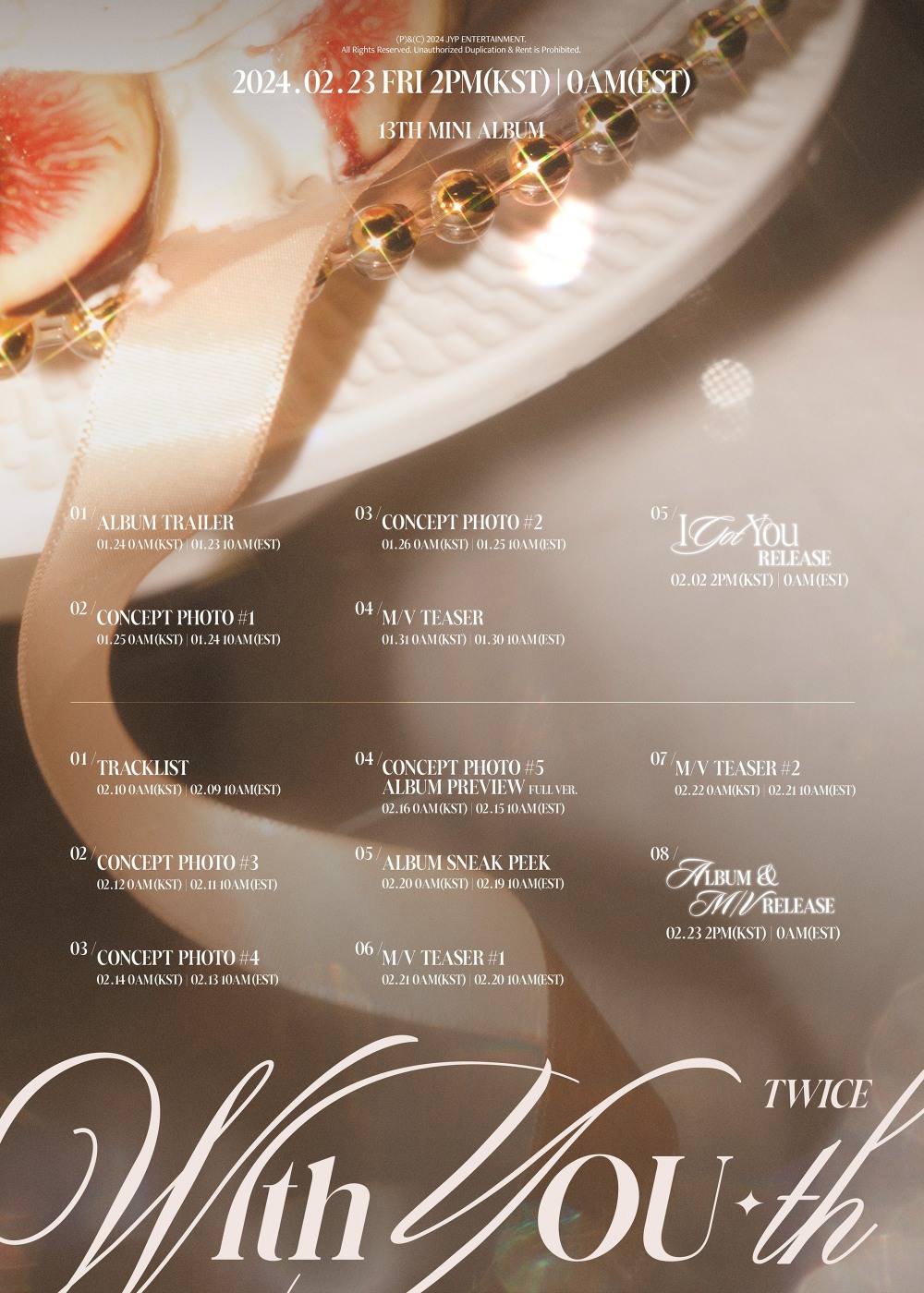 트와이스, 신보 ‘With YOU-th’ 티징 타임테이블과 트레일러 티저 공개…물오른 비주얼 ‘몽환+우아’