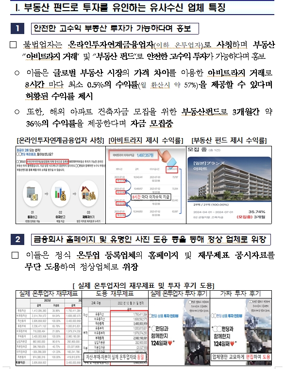 부동산펀드로 원금보장·고수익 광고하는 유사수신업체 주의 당부 - 금감원