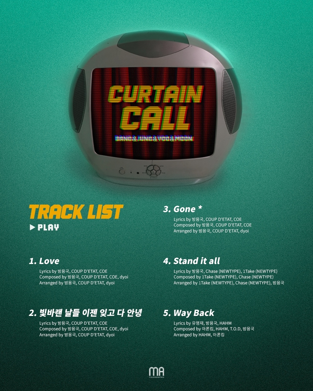 방용국&정대현&유영재&문종업, 첫 EP 트랙리스트 공개…타이틀곡은 'Gone'