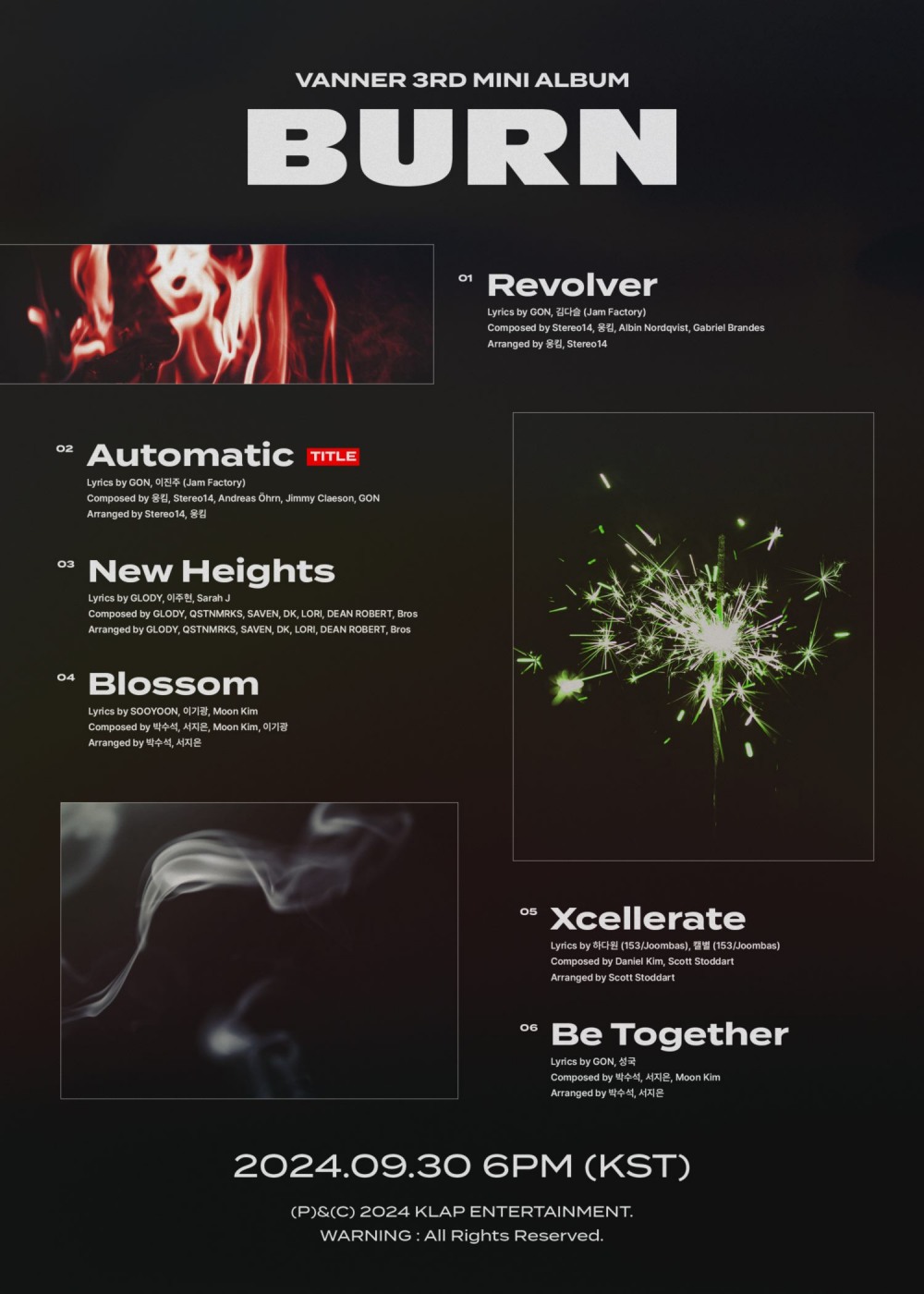 VANNER(배너), 미니 3집 ‘BURN’ 트랙리스트 공개…타이틀곡은 ‘Automatic’