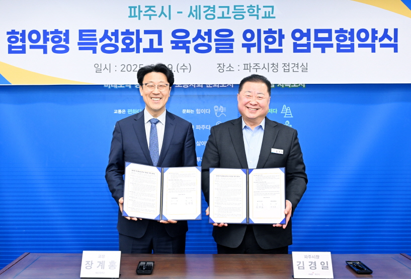(왼쪽부터)장계홍 세경고등학교장과 김경일 파주시장