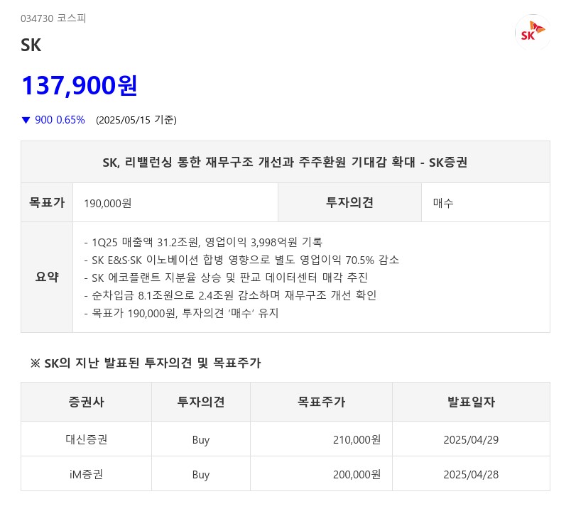 SK, 리밸런싱 통한 재무구조 개선과 주주환원 기대감 확대 - SK증권