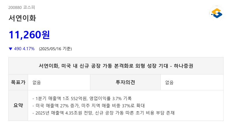 서연이화, 미국 내 신규 공장 가동 본격화로 외형 성장 기대 - 하나증권