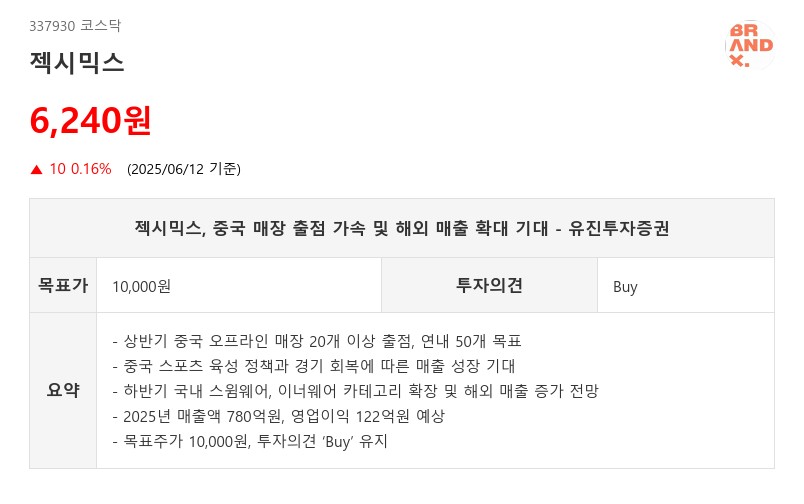 젝시믹스, 중국 매장 출점 가속 및 해외 매출 확대 기대 - 유진투자증권