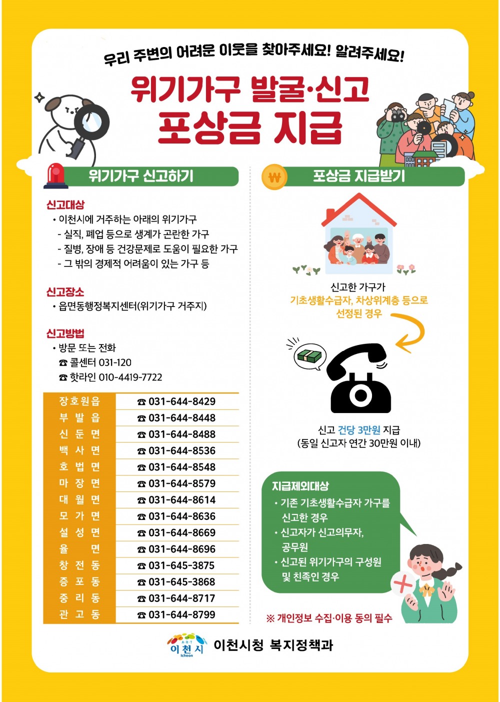 위기가구 발굴 신고자 포상금 지급 안내문