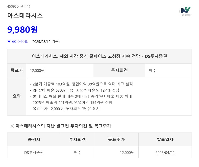 아스테라시스, 해외 시장 중심 쿨페이즈 고성장 지속 전망 - DS투자증권