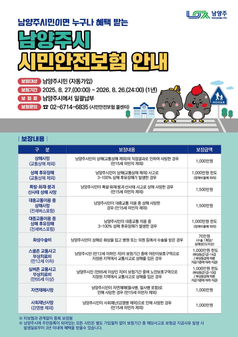 남양주시,관내시민을 위한 '2025 시민안전보험' 시행