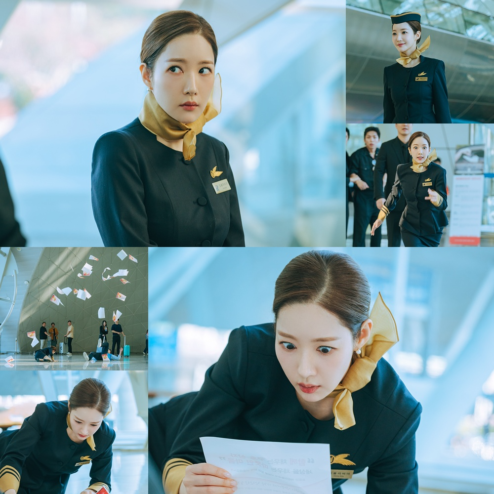 ‘컨피던스맨 KR’ 박민영, 짐캐리 못지않은 변화무쌍…공항 한복판 꽈당 굴욕 현장