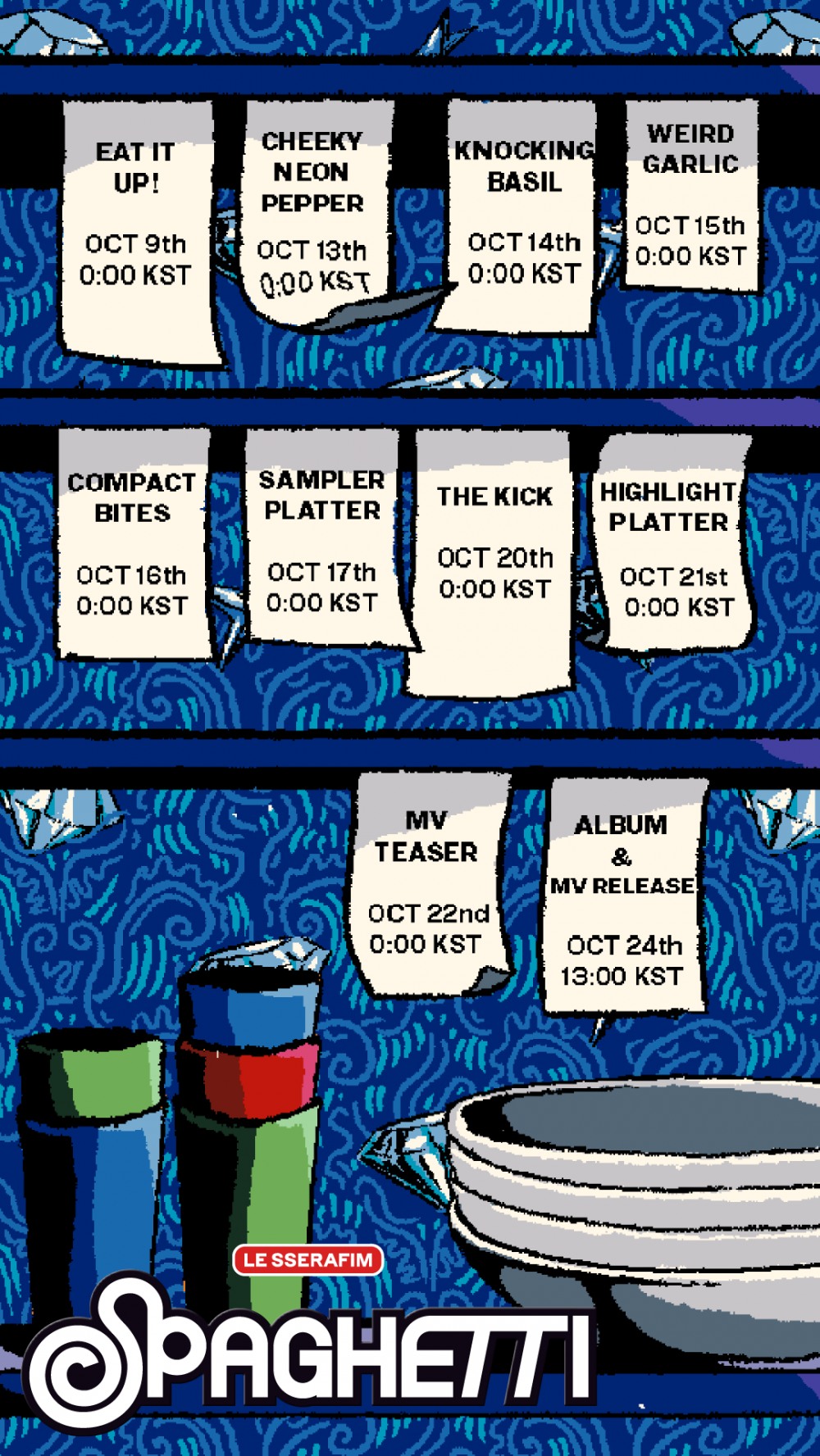 르세라핌, 내달 24일 싱글 ‘SPAGHETTI’로 컴백…레스토랑 주문표 콘셉트의 타임테이블 공개