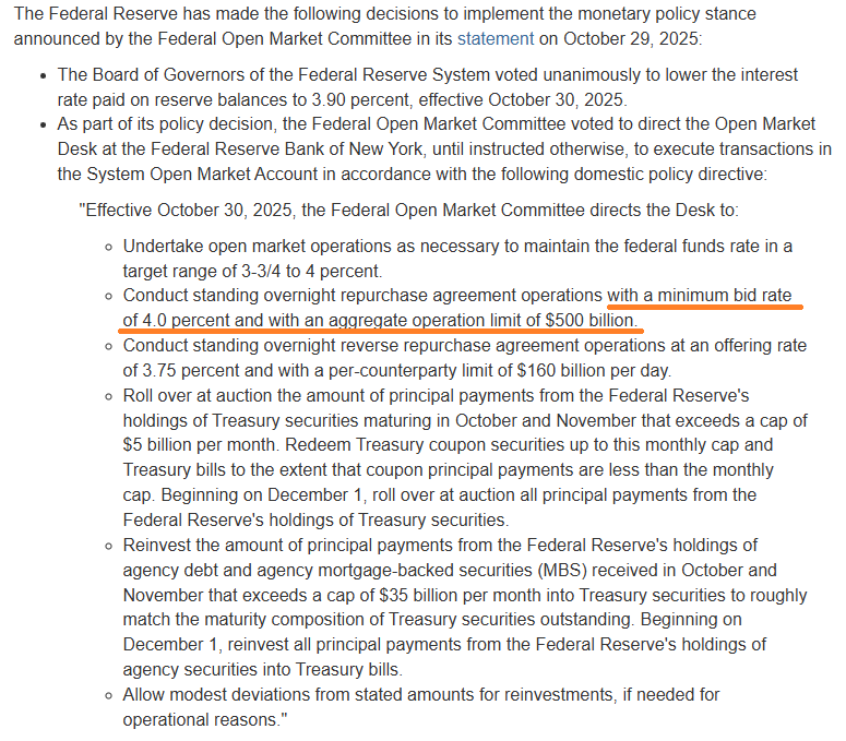 (2025년 10월 29일 FOMC의 통화정책 집행 지침서 중, 글로벌모니터)