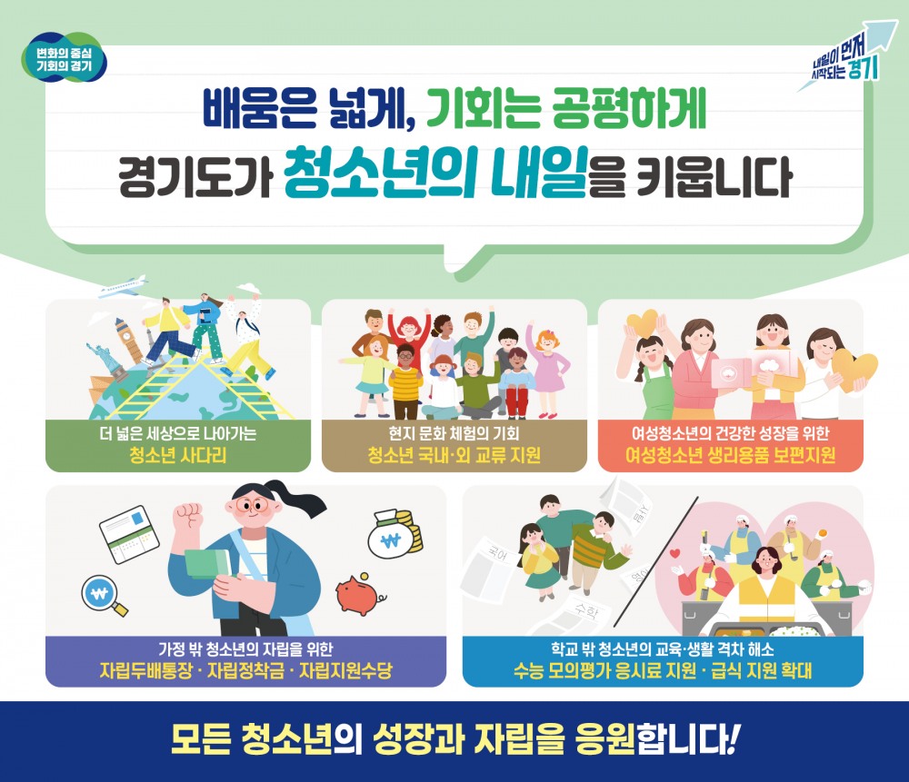 경기도 청소년의 건강한 성장과 배움 기회 등 정책 포스터