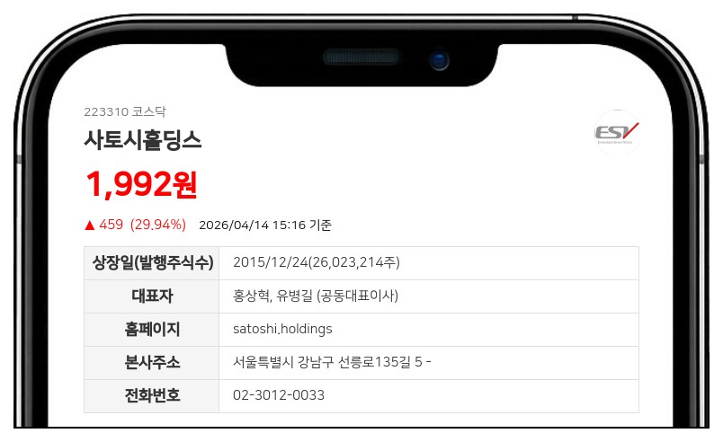 4월 17일 사토시홀딩스 거래 정지... 주식병합에 따른 신주권 상장 절차 돌입