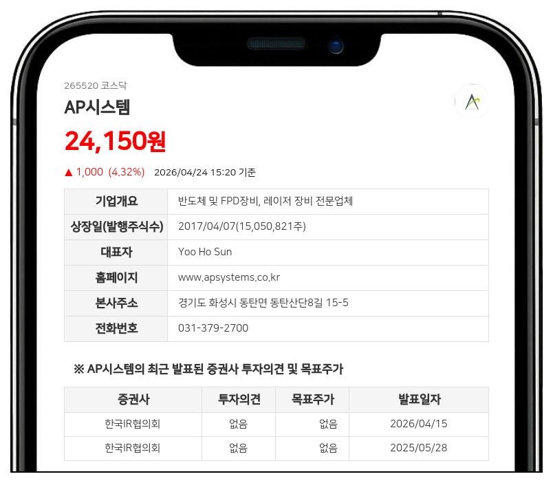 AP시스템, 임원 17명 대상 15억원 규모 자사주 지급 결정... "책임 경영 및 기업 가치 제고"