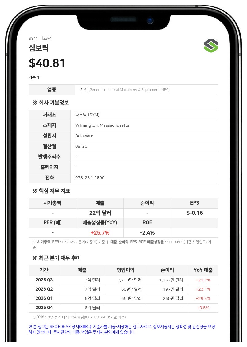 심보틱, 3분기 순이익 5500만 달러로 흑자 전환…신임 이사에 스티브 팔리우카 선임