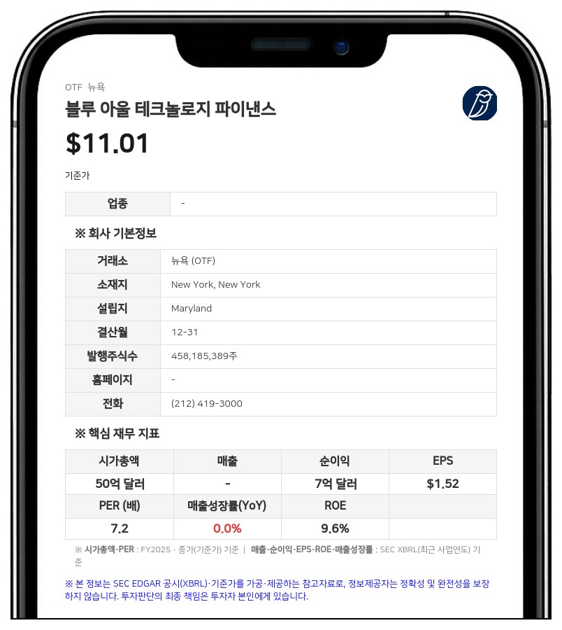 블루 아울 테크놀로지 파이낸스, 2분기 주당 NII 0.30달러 기록…신규 투자 약정 8억 5200만 달러