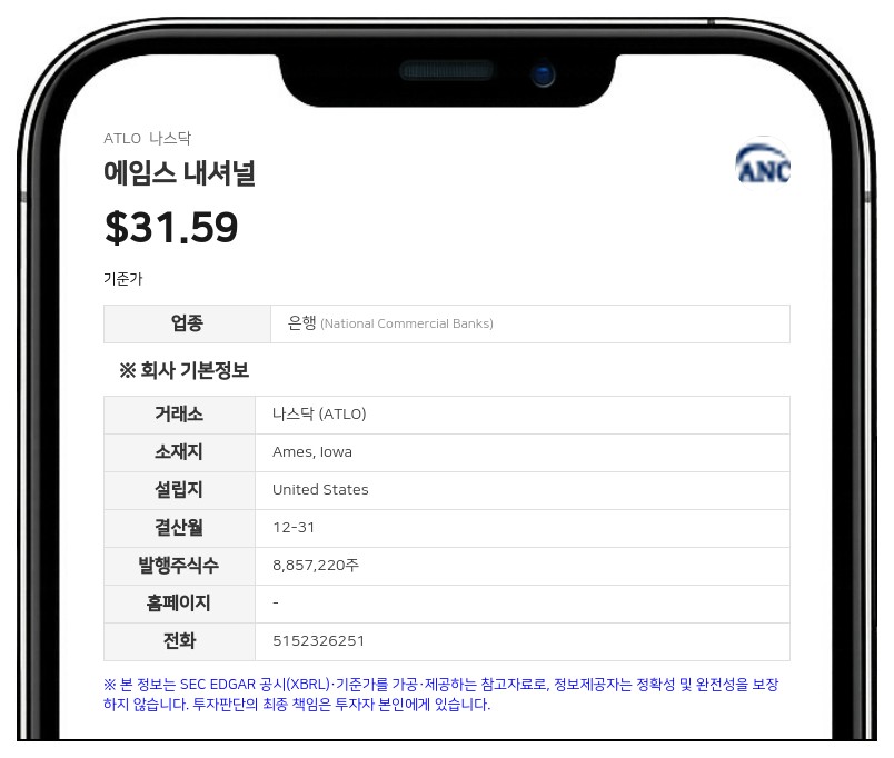 에임스 내셔널, 주당 0.24달러 분기 현금 배당 선언
