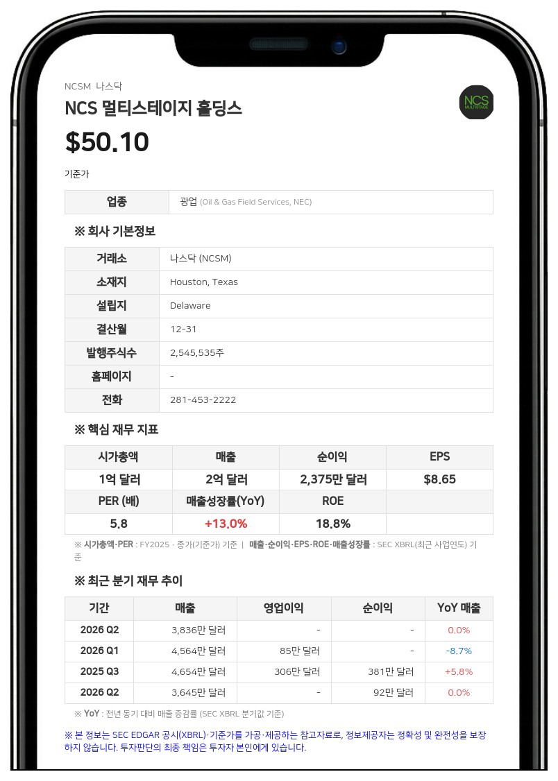 NCS 멀티스테이지, 웨더포드와의 합병 대가 선택 기한 및 합병 완료 예정일 발표