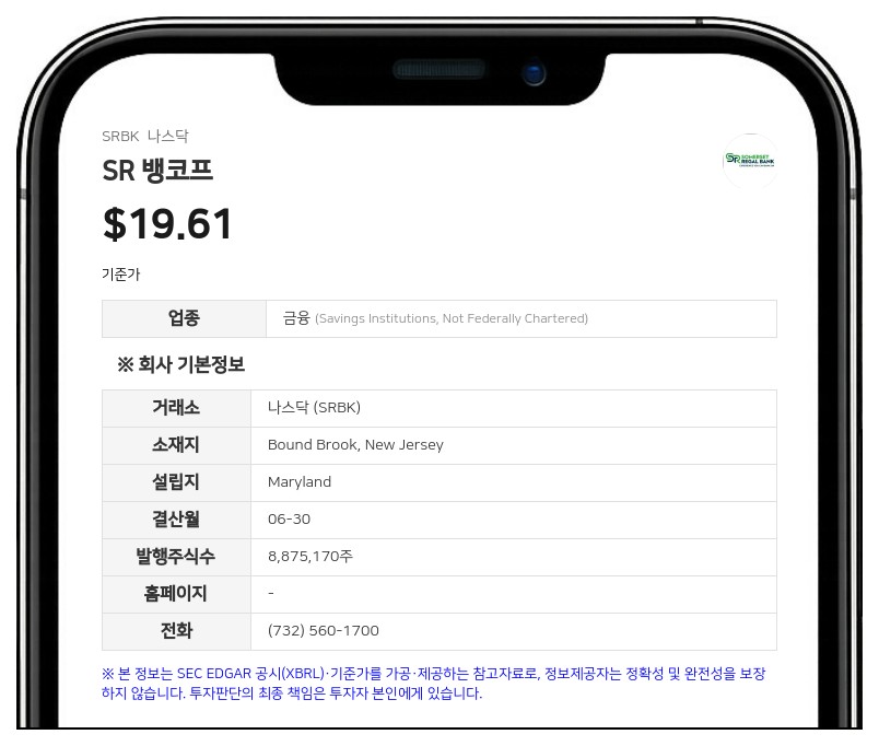 SR 뱅코프, 주당 0.06달러 분기 현금 배당 선언