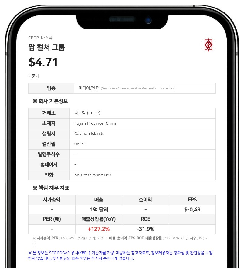 팝 컬처 그룹, 200만 달러 규모 보통주 직접 발행