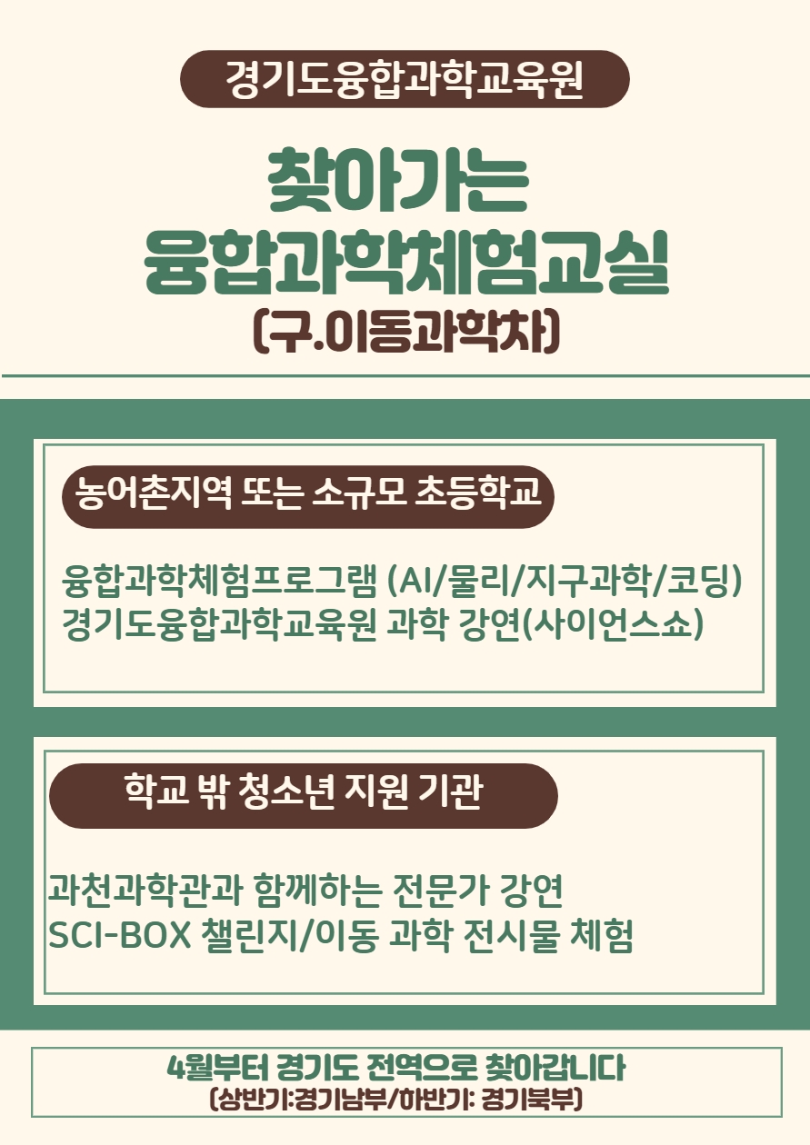 경기도융합과학교육원, ‘찾아가는 융합과학체험교실’ 프로그램 운영
