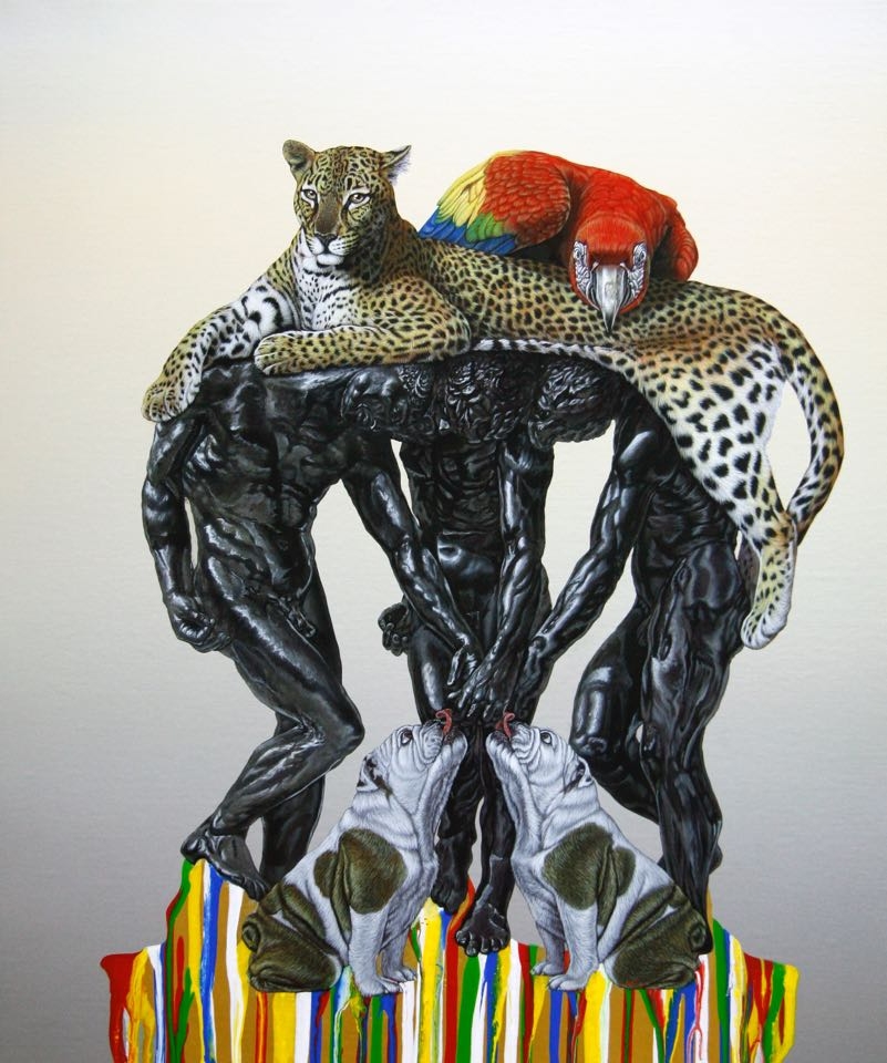 L'Ingénierie électorale (Deux chiens et l'âne mort), 2020, 56 x 45 Acrylique sur toile / 라퐁텐 재단 소장,프랑스 / 사진=Courtesy of artist, 이스트아뜰리에 갤러리