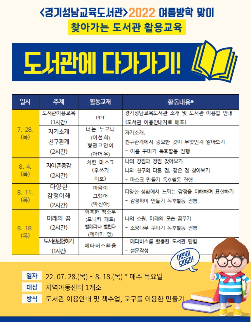 경기성남교육도서관, 찾아가는 도서관 활용 교육 프로그램 운영
