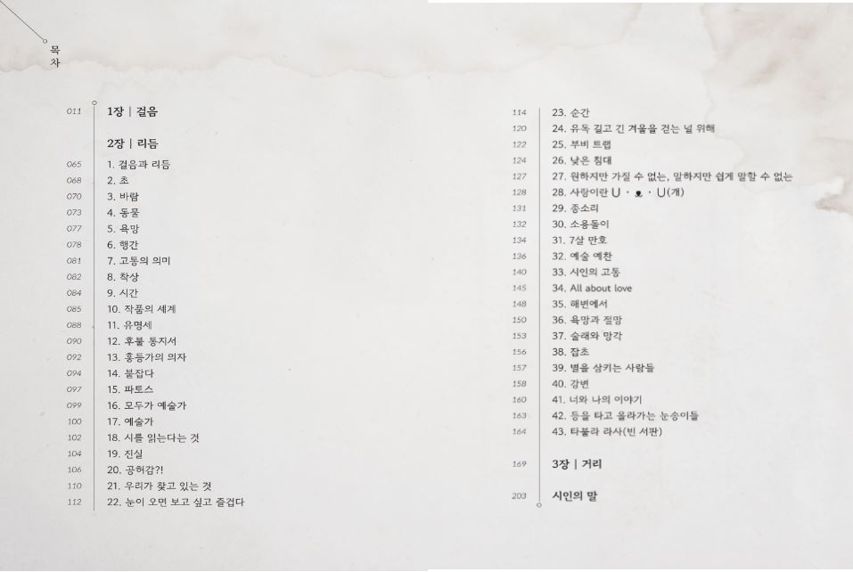 '걸음거리' 목차 / 사진=한국문화예술