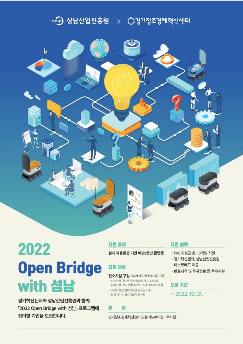 경기창조경제혁신센터-성남산업진흥원, ‘2022 Open Bridge with 성남’ 참여기업 모집