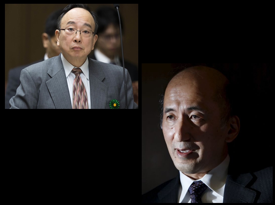 사진= 왼쪽 아마미야 마사요시 BOJ 부총재, 오른쪽 나카소 히로시 전 BOJ 부총재